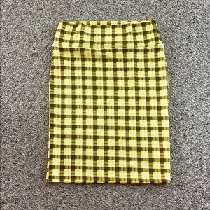 LuLaRoe Yellow and Brown Plaid Pencil Skirt